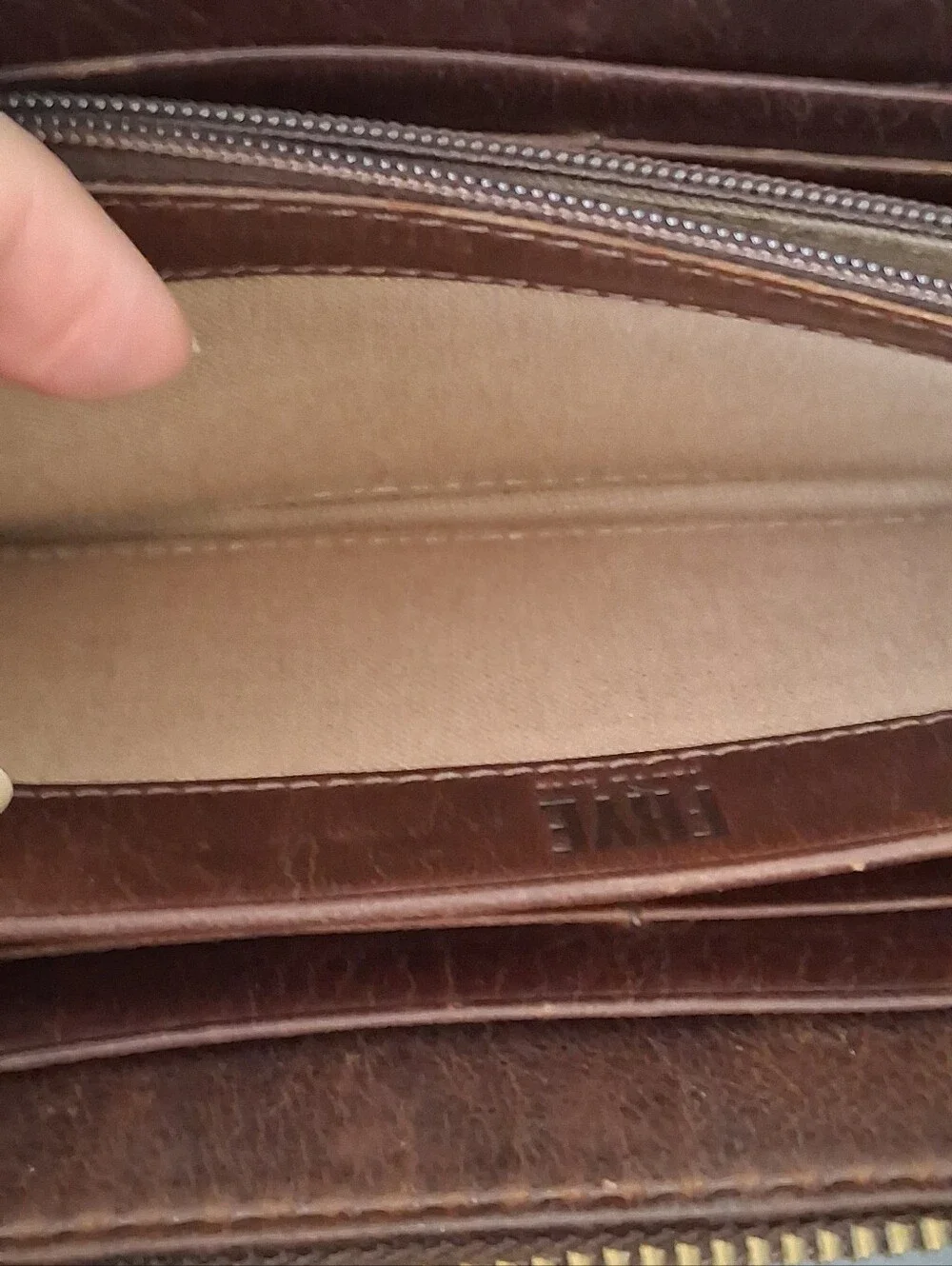 Frye Melissa Leather Zip Around Contential Wallet Dark Brown